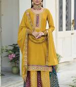 Palazzo Salwar Kameez Embroidered Georgette in Yellow