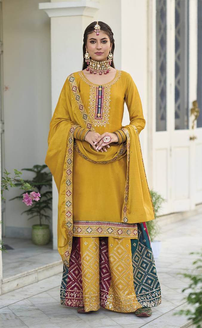 Designer Palazzo Salwar Kameez Embroidered Georgette in Yellow