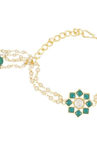 rakshabhandhan special designer pearl hanging lumba bracelet rakhi for bhabhi/sister (r108g-l)