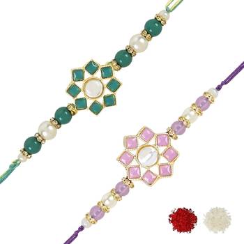 rakshabhandhan special kundan stone rakhi with roli chawal for bhaiya/brother/mens 1