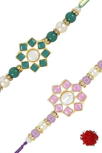 rakshabhandhan special kundan stone rakhi with roli chawal for bhaiya/brother/mens