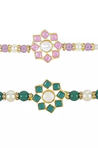 rakshabhandhan special kundan stone rakhi with roli chawal for bhaiya/brother/mens
