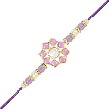 rakshabhandhan special floral kundan stone bhaiya bhabhi pearl hanging lumba rakhi combo set with roli chawal 2