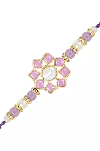 rakshabhandhan special floral kundan stone bhaiya bhabhi pearl hanging lumba rakhi combo set with roli chawal
