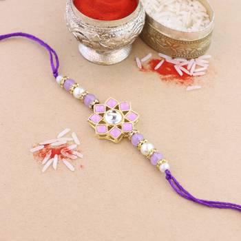 rakshabhandhan special kundan stone rakhi with roli chawal for bhaiya/brother/mens  1