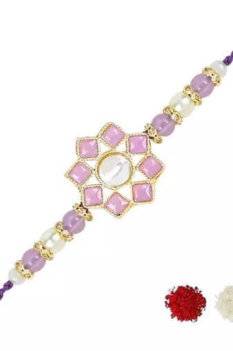 rakshabhandhan special kundan stone rakhi with roli chawal for bhaiya/brother/mens 