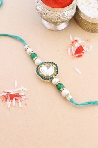 rakshabhandhan special kundan stone rakhi with roli chawal for bhaiya/brother/mens (r109g)