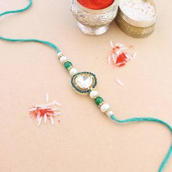rakshabhandhan special kundan stone rakhi with roli chawal for bhaiya/brother/mens  1