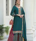 Palazzo Salwar Kameez Embroidered Georgette in Teal blue