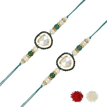 rakshabhandhan special kundan stone rakhi with roli chawal for bhaiya/brother/mens  1