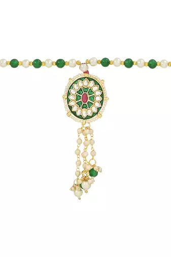 rakshabhandhan special meenakari kundan stone bhaiya bhabhi pearl hanging lumba bracelet rakhi combo set with
