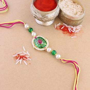 rakshabhandhan special kundan stone rakhi with roli chawal for bhaiya/brother/mens  1