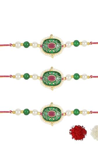 rakshabhandhan special kundan stone rakhi with roli chawal for bhaiya/brother/mens 