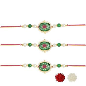 rakshabhandhan special kundan stone rakhi with roli chawal for bhaiya/brother/mens  2