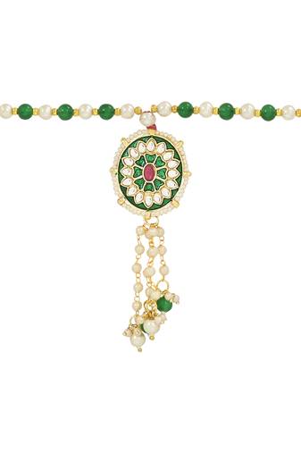 rakshabhandhan special designer pearl hanging lumba bracelet rakhi for bhabhi/sister (r110g-l)