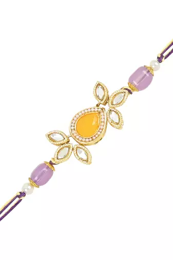 rakshabhandhan special meenakari kundan stone bhaiya bhabhi pearl hanging lumba bracelet rakhi combo set