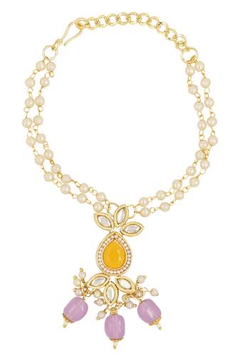 rakshabhandhan special designer pearl hanging lumba bracelet rakhi for bhabhi/sister (r111pu-l)