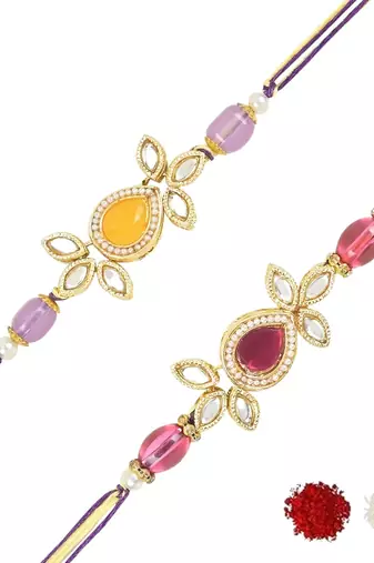 rakshabhandhan special kundan stone rakhi with roli chawal for bhaiya/brother/mens