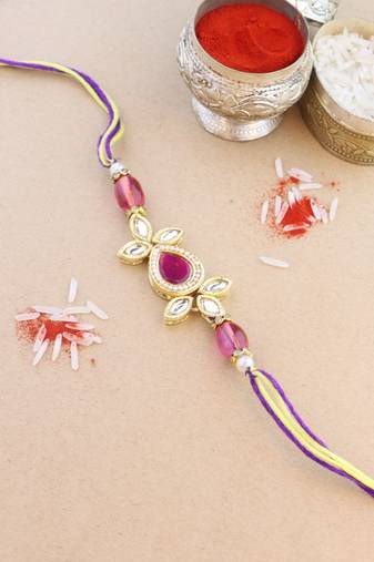 rakshabhandhan special kundan stone rakhi with roli chawal for bhaiya/brother/mens 