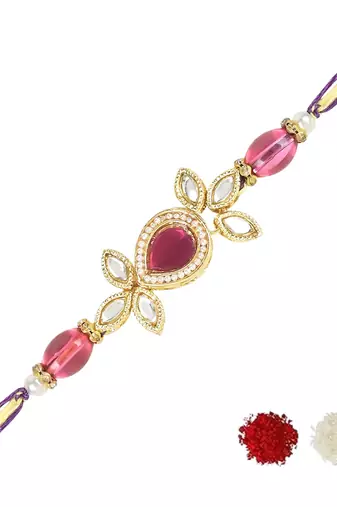 rakshabhandhan special kundan stone rakhi with roli chawal for bhaiya/brother/mens 