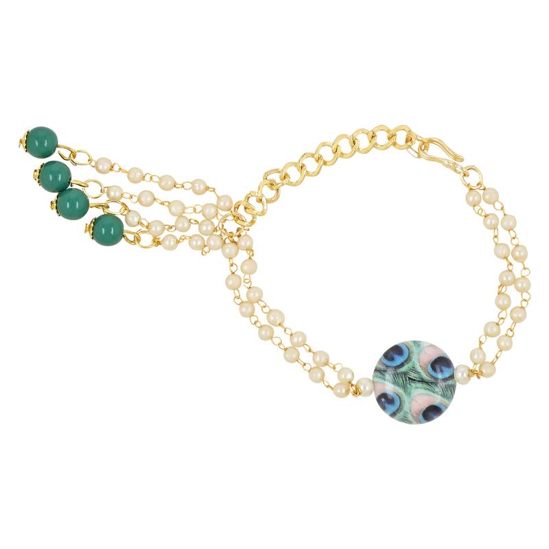 rakshabhandhan special peacock feather beads bhaiya bhabhi pearl hanging lumba rakhi combo set with