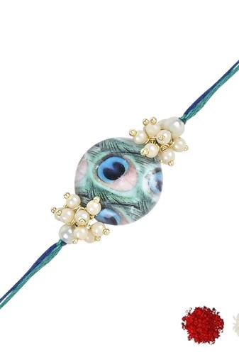 rakshabhandhan special kundan stone rakhi with roli chawal for bhaiya/brother/mens (r112g)