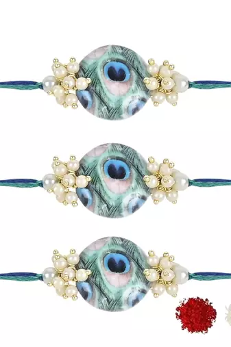 rakshabhandhan special kundan stone rakhi with roli chawal for bhaiya/brother/mens (r112g-3) (pack of 3 rakhi )
