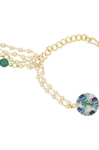 rakshabhandhan special designer pearl hanging lumba bracelet rakhi for bhabhi/sister (r112g-l)