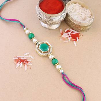 rakshabhandhan special kundan stone rakhi with roli chawal for bhaiya/brother/mens  1