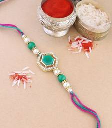 rakshabhandhan special kundan stone rakhi with roli chawal for bhaiya/brother/mens 