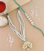 rakshabhandhan special kundan bhaiya bhabhi pearl hanging lumba bracelet rakhi combo set with roli chawal