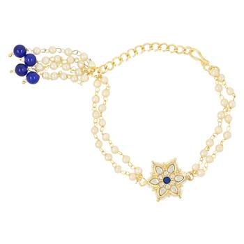 rakshabhandhan special kundan bhaiya bhabhi pearl hanging lumba bracelet rakhi combo set with roli chawal 3