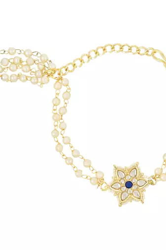 rakshabhandhan special kundan bhaiya bhabhi pearl hanging lumba bracelet rakhi combo set with roli chawal