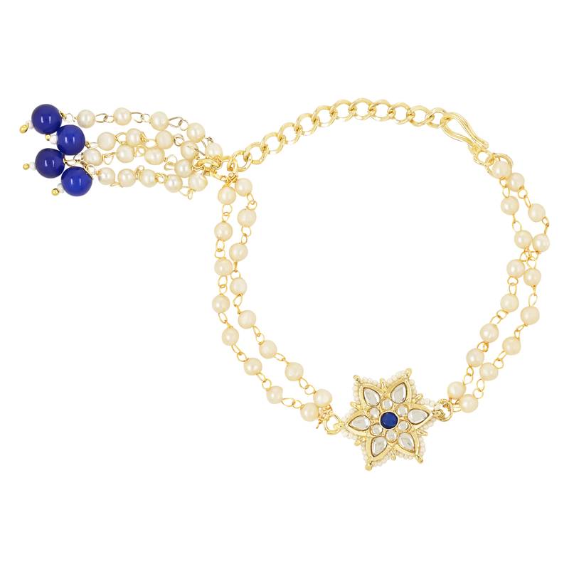 rakshabhandhan special kundan bhaiya bhabhi pearl hanging lumba bracelet rakhi combo set with roli chawal