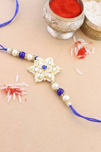 rakshabhandhan special kundan stone rakhi with roli chawal for bhaiya/brother/mens (r116bl)