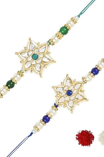 rakshabhandhan special kundan stone rakhi with roli chawal for bhaiya/brother/mens