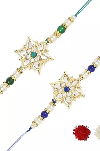 rakshabhandhan special kundan stone rakhi with roli chawal for bhaiya/brother/mens