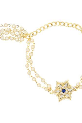 rakshabhandhan special designer pearl hanging lumba bracelet rakhi for bhabhi/sister (r116bl-l)