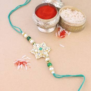 rakshabhandhan special kundan stone rakhi with roli chawal for bhaiya/brother/mens  1
