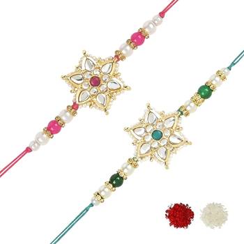 rakshabhandhan special kundan stone rakhi with roli chawal for bhaiya/brother/mens  2