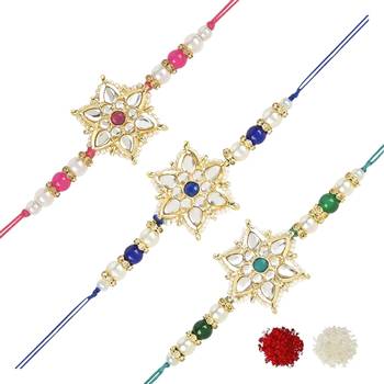 rakshabhandhan special kundan stone rakhi with roli chawal for bhaiya/brother/mens 1