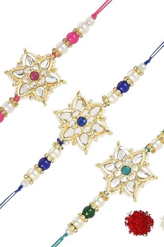 rakshabhandhan special kundan stone rakhi with roli chawal for bhaiya/brother/mens