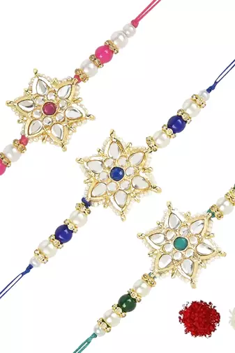 rakshabhandhan special kundan stone rakhi with roli chawal for bhaiya/brother/mens
