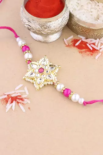 rakshabhandhan special kundan stone rakhi with roli chawal for bhaiya/brother/mens (r116q) (pack of 2 rakhi )