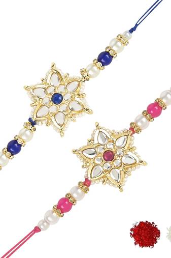 rakshabhandhan special kundan stone rakhi with roli chawal for bhaiya/brother/mens