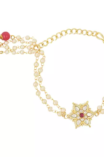 rakshabhandhan special designer pearl hanging lumba bracelet rakhi for bhabhi/sister (r116q-l)