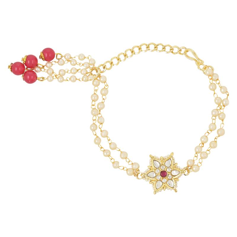 rakshabhandhan special kundan bhaiya bhabhi pearl hanging lumba bracelet rakhi combo set with roli chawal