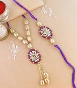 rakshabhandhan special kundan bhaiya bhabhi pearl hanging lumba bracelet rakhi combo set with roli chawal
