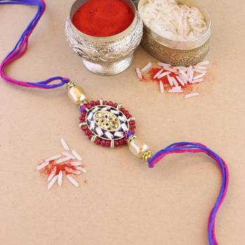 rakshabhandhan special kundan stone rakhi with roli chawal for bhaiya/brother/mens  1