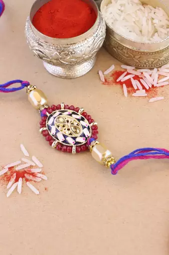 rakshabhandhan special kundan stone rakhi with roli chawal for bhaiya/brother/mens (r117m)